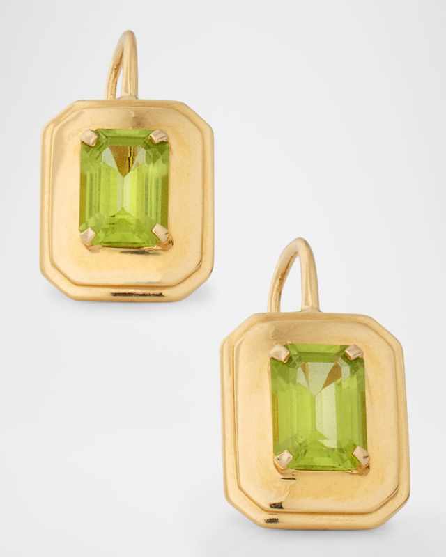Queen 18K Yellow Gold Emerald Cut Peridot Earrings